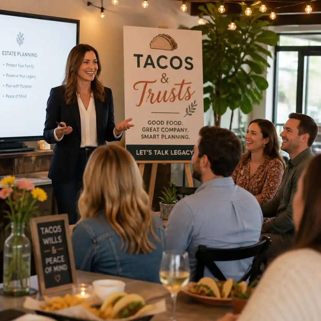 A full room of attendees at an estate planning event